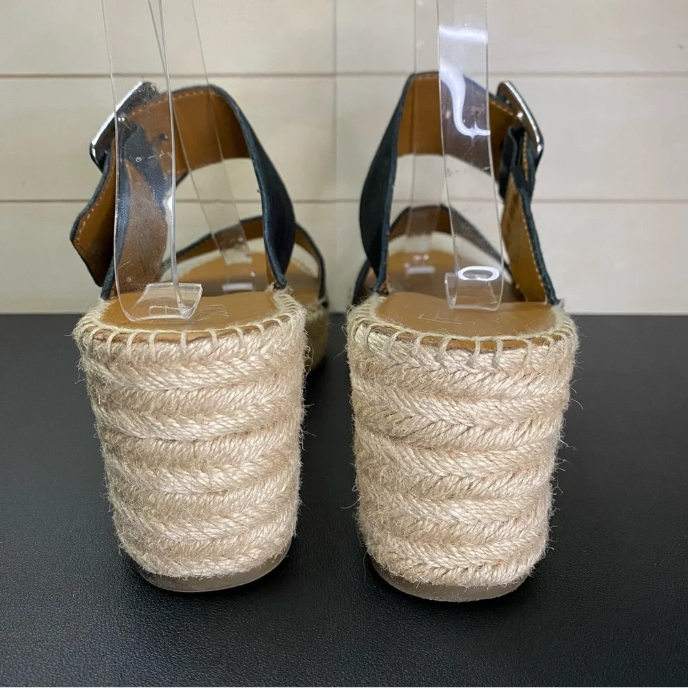 Franco Sarto Black Suede Espadrille Wedge Sandals